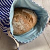 Bread bag  lined with PUL - reusable and washable. Blue stripes.