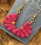 Dark Pink Daisy Floral Drop Earrings - Image 3