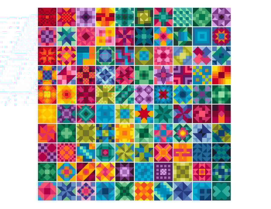 302 - 100 Rainbow Quilt Blocks Cross Stitch Pattern: Folk Art Design (PDF Chart)