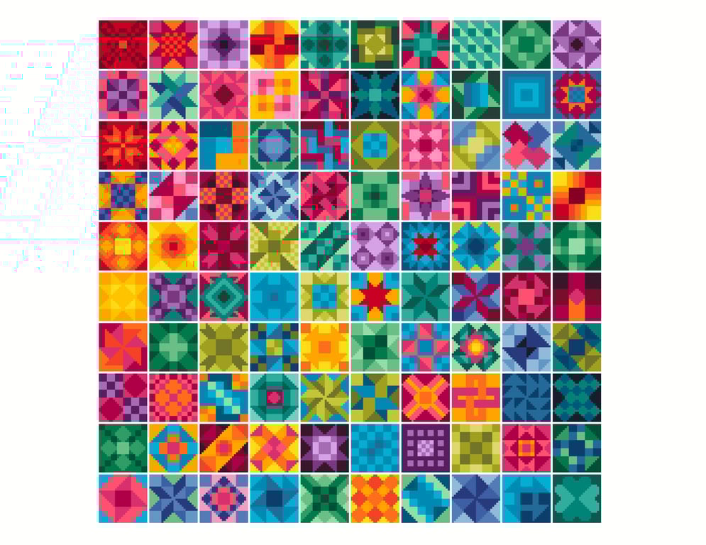 302 - 100 Rainbow Quilt Blocks Cross Stitch Pattern: Folk Art Design (PDF Chart)