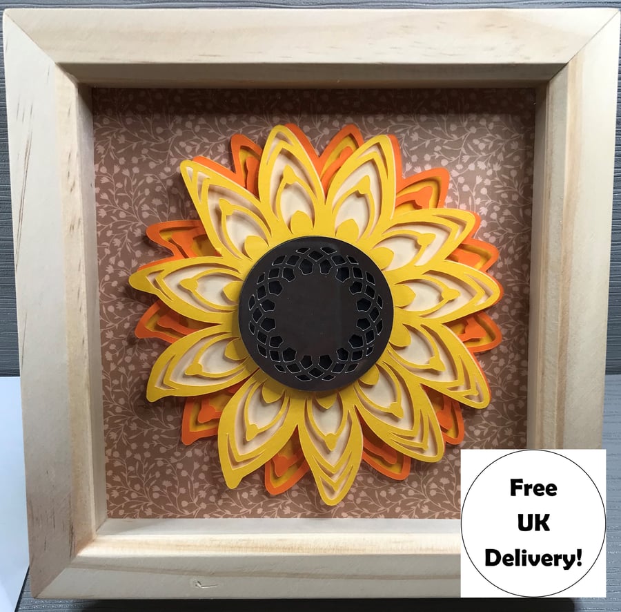 3D Sunflower Picture in Wooden Frame