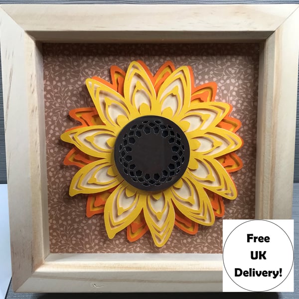 3D Sunflower Picture in Wooden Frame