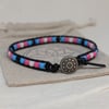 Trans flag coloured beads and black leather bracelet, LGBTQ