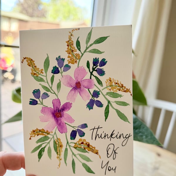 Hand-Painted Watercolour Floral Card - A6 Size