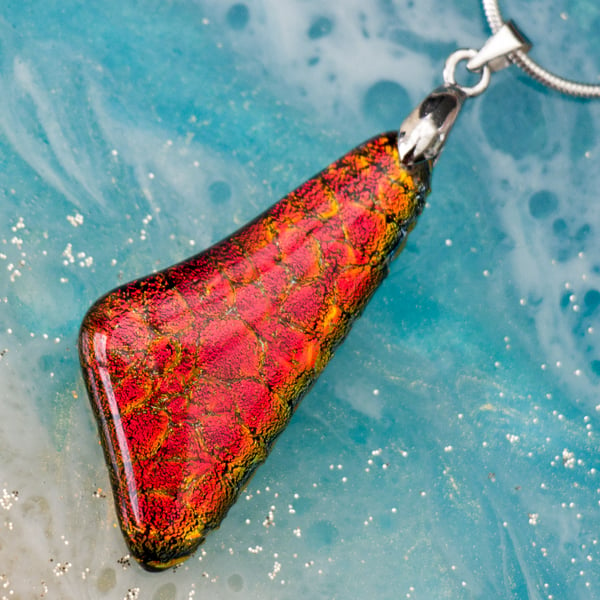  Triangular Dichroic Glass Pendant in Orange - 1223