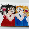  Happy Girls and Red Wine. ACEO. Original painting
