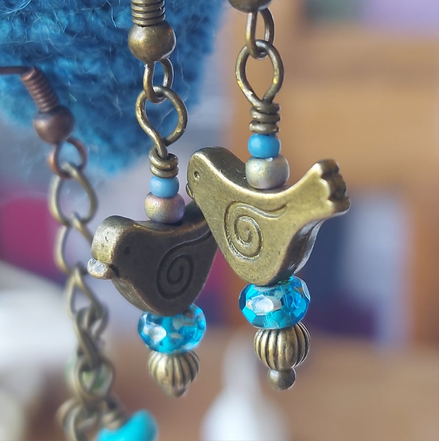 Bronze-Tone Bird Earrings