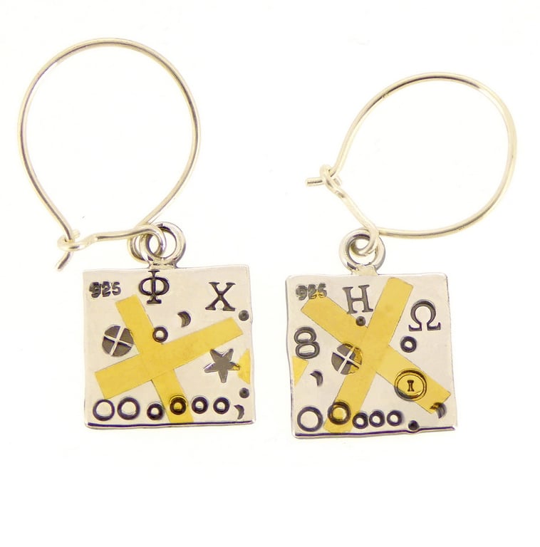 Keum boo earrings, silver and gold, drop earrings, square earrings, handmade