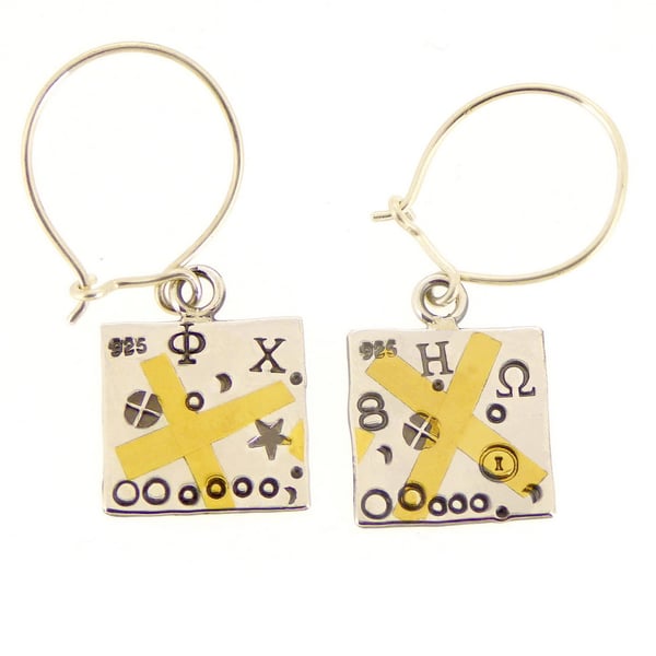 Keum boo earrings, silver and gold, drop earrings, square earrings, handmade