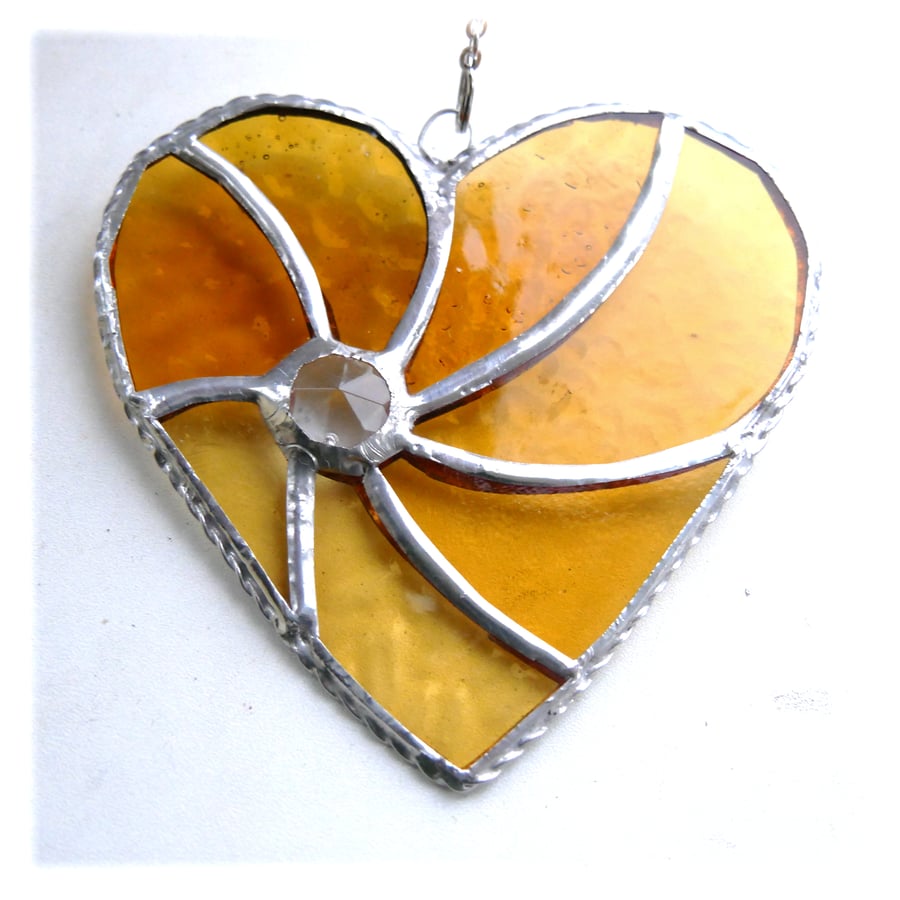 Golden Wedding Heart Swirl Stained Glass Suncatcher Handmade Gold  Anniversary