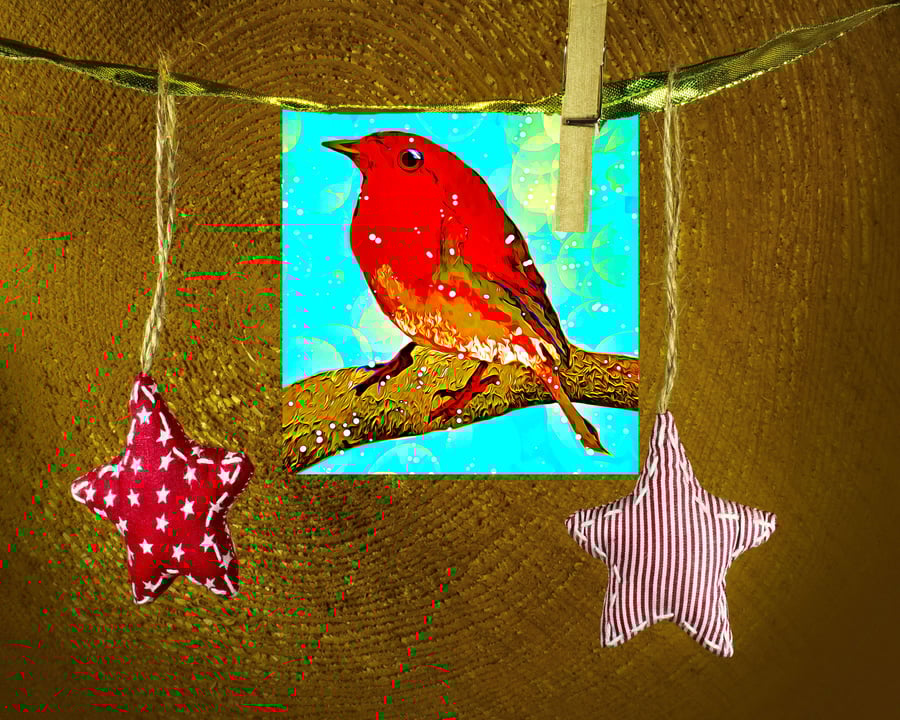 Christmas Card, Robin in Snow