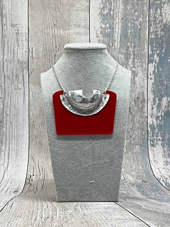 Recycled Aluminium Drink Can Base, Red Square Acrylic Shape Necklace Pendant