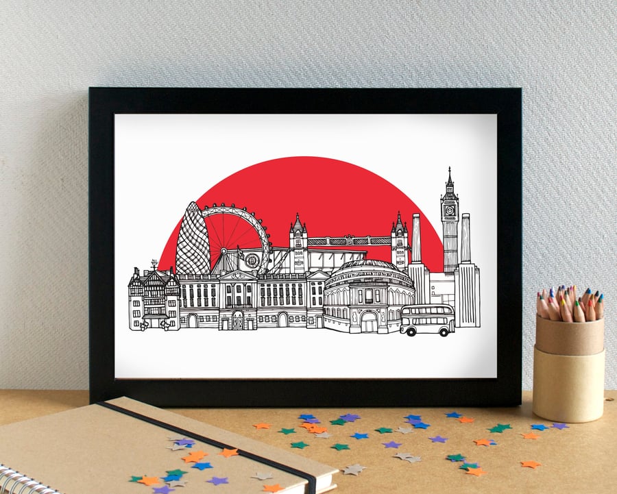 London Skyline Print - featuring Brentford FC's Gtech Community Stadium