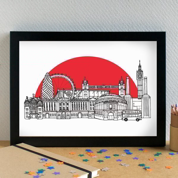 London Skyline Print - featuring Brentford FC's Gtech Community Stadium