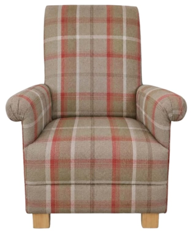 Tartan Armchair Porter Stone Balmoral Check Adult Chair Rust Orange Accent 