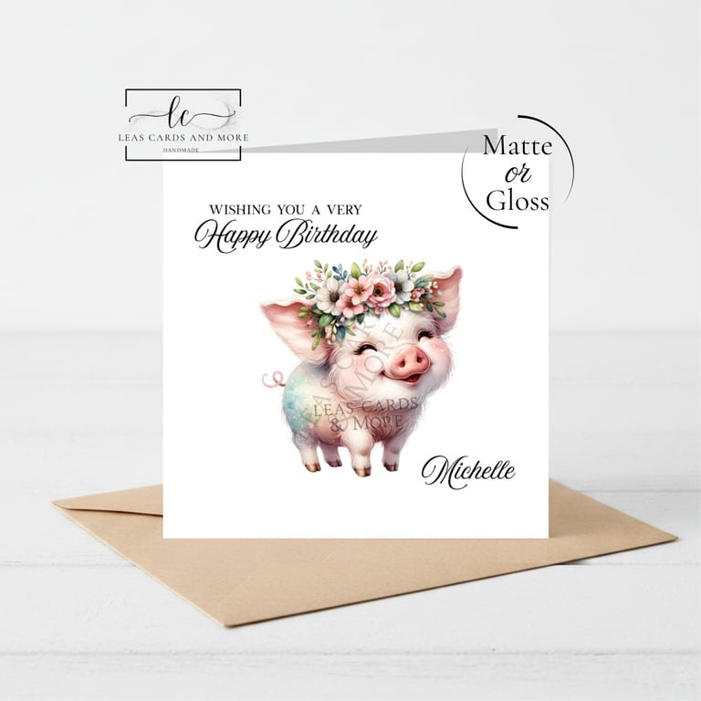 Floral Pig Happy Birthday Card