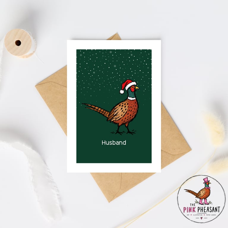 Husband Christmas Card - Pheasant Christmas Card - Hand Drawn Festive Card