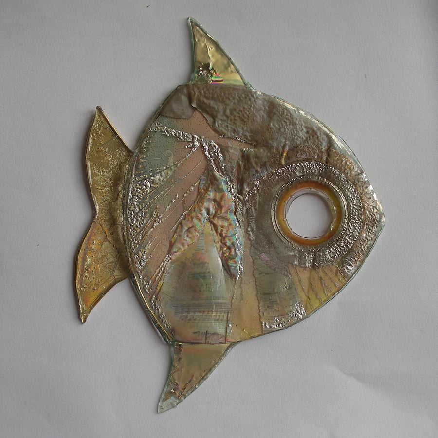 Pale green, gold and silver hanging fish