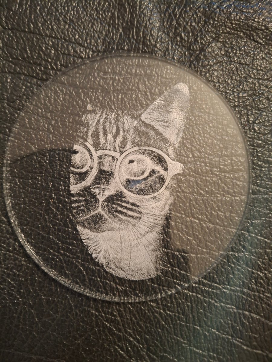 Acrylic coaster of cat wearing glasses