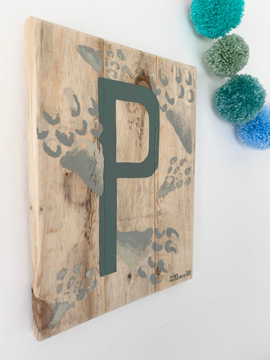 Initial Dinosaur Skeletal Footprint Wooden Sign 