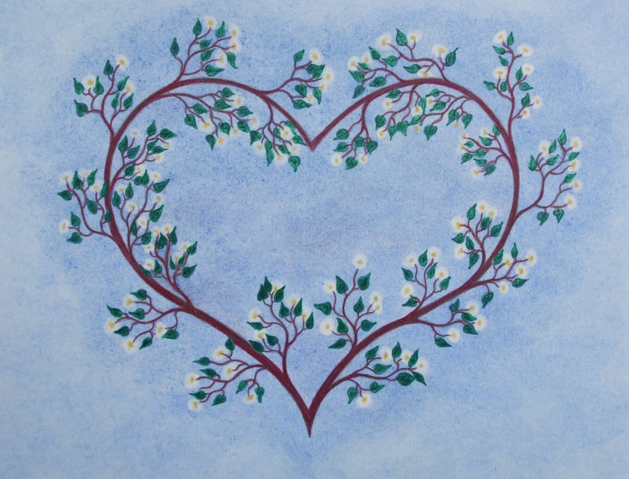 Spiritual Heart Card, Flowers Card, Love Card, Anniversary Card, Birthday Card