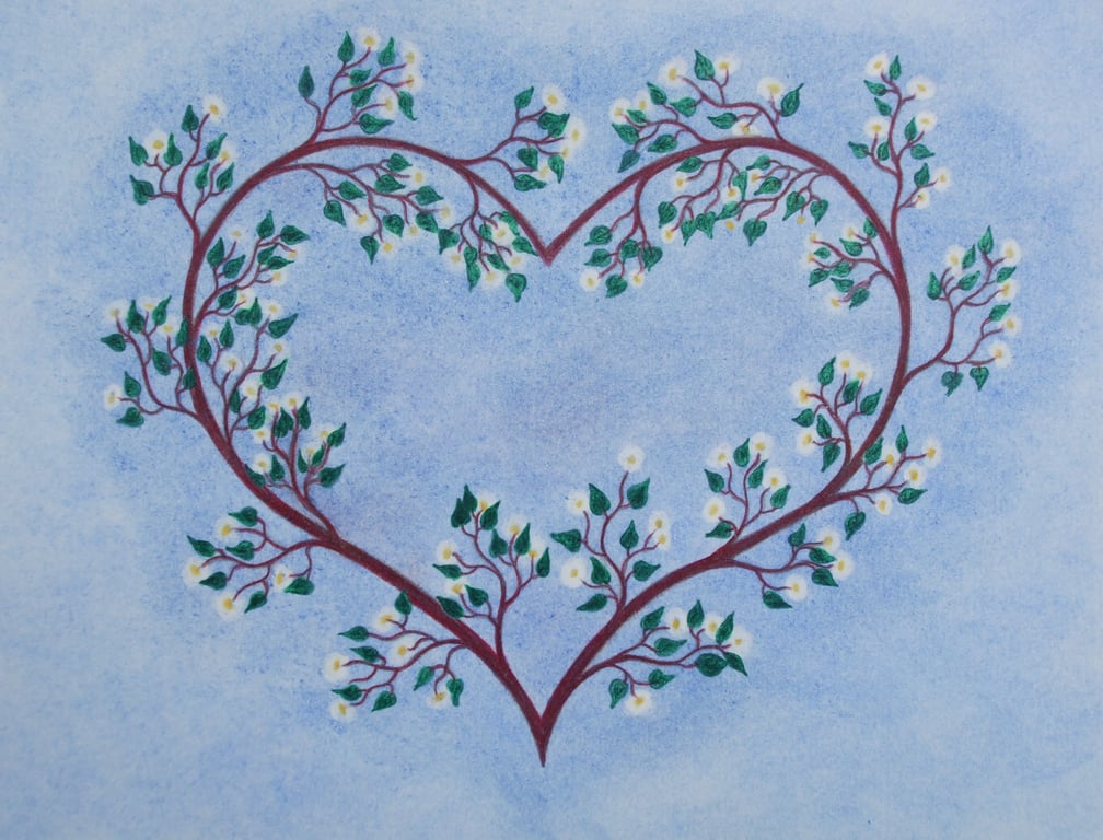 Spiritual Heart Card, Flowers Card, Love Card, Anniversary Card, Birthday Card