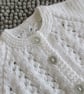 14" Newborn Round Neck Lacey Striped Cardigan (White) - Image 2