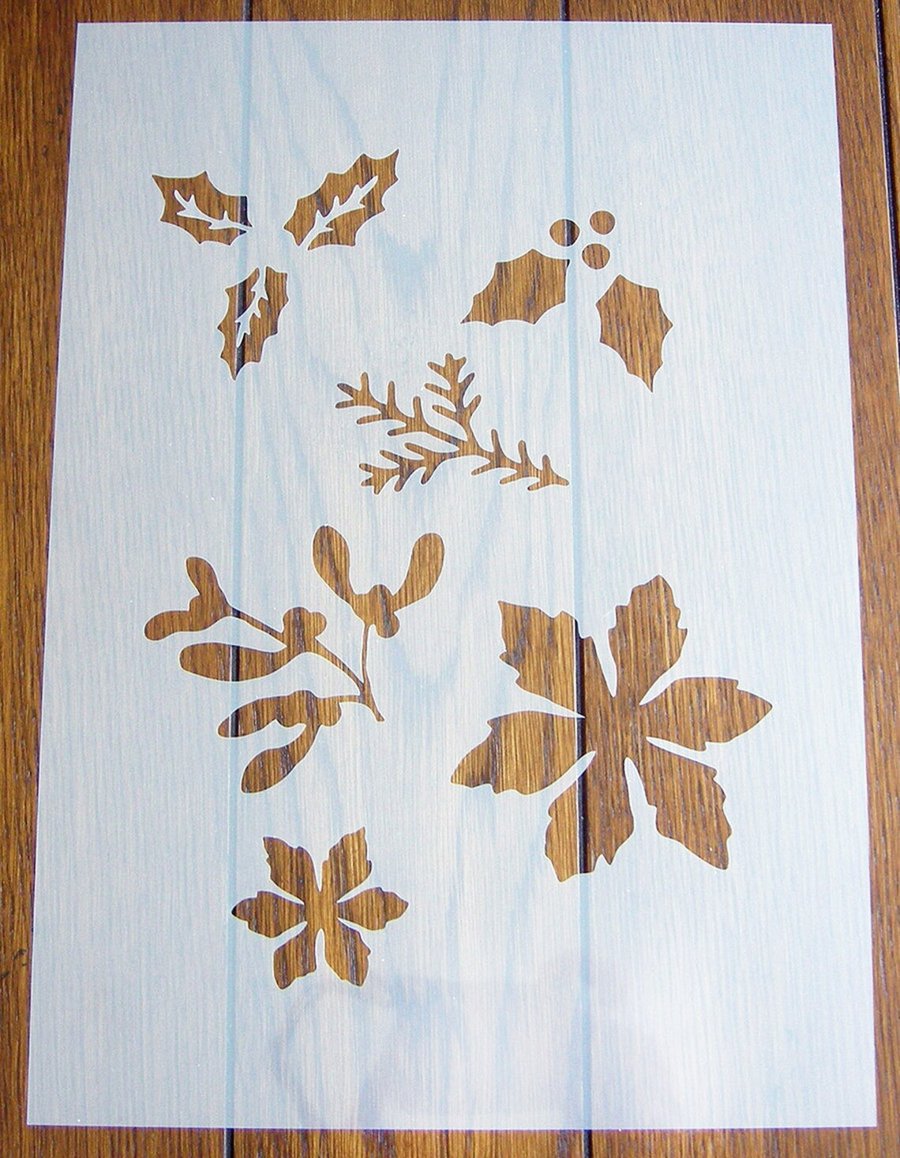Christmas Foliage Stencil Reusable PP Sheet for Arts & Crafts, DIY