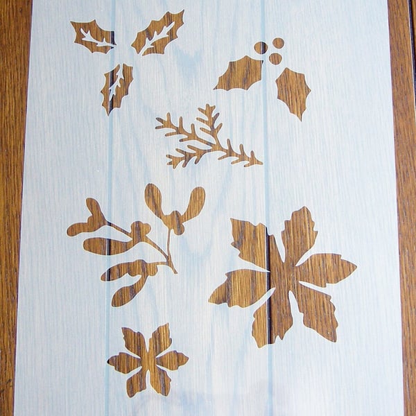 Christmas Foliage Stencil Reusable PP Sheet for Arts & Crafts, DIY