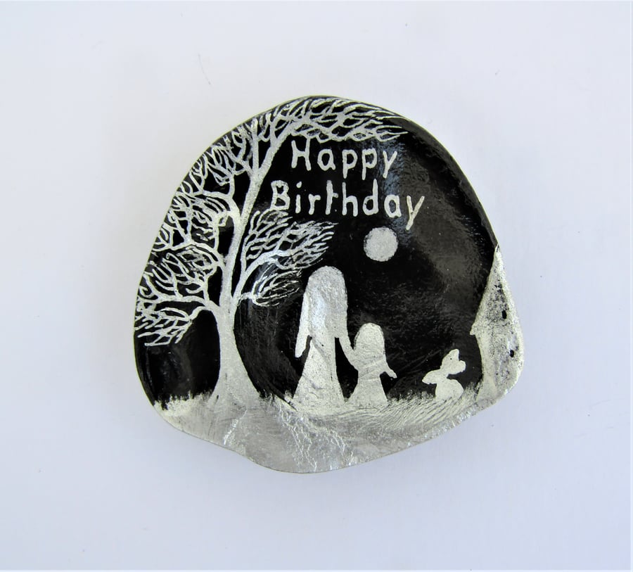 Daughter Birthday Card, Unique Art Card, Mother Child Tree, Hand Painted Shell