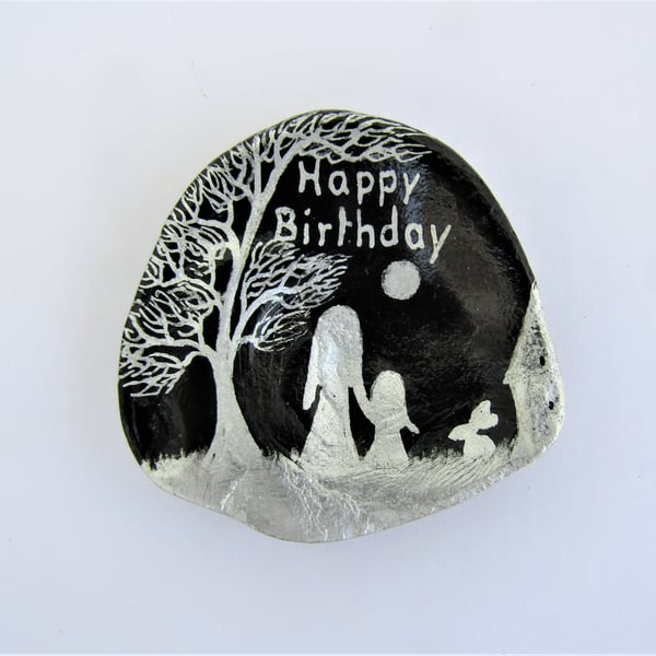 Daughter Birthday Card, Unique Art Card, Mother Child Tree, Hand Painted Shell