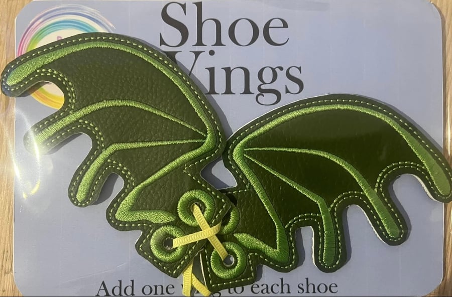 Dragon Wings, Embroidered shoe,boot wings. Dark green