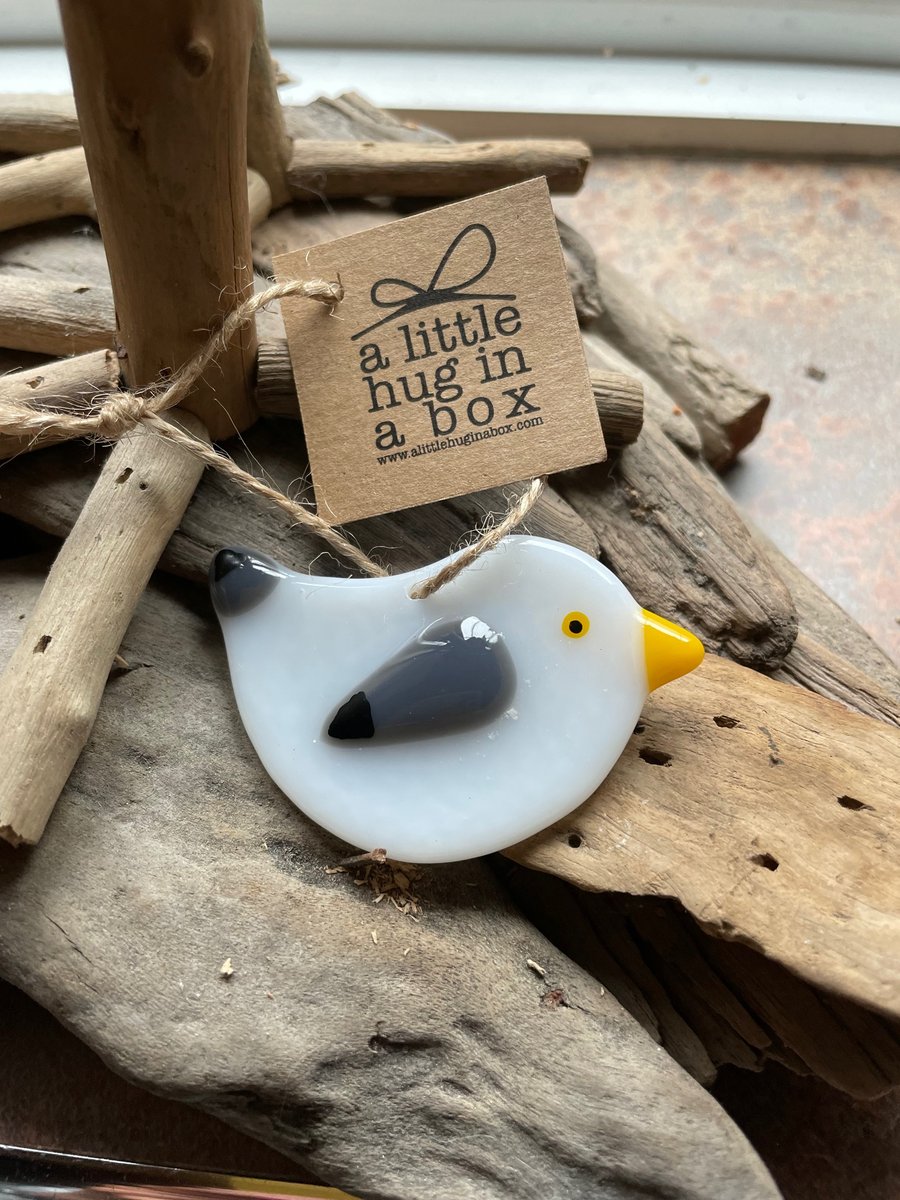 A little hug in a box fused glass seagull gift
