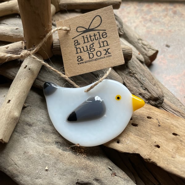 A little hug in a box fused glass seagull gift