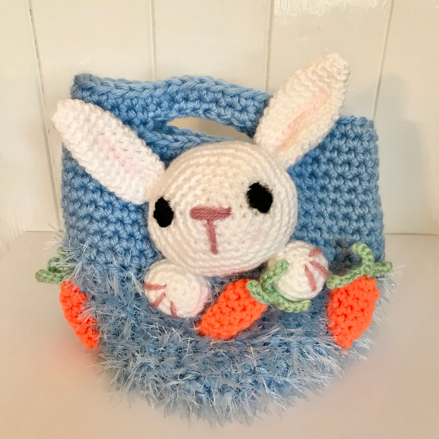 Crocheted Child's Basket with rabbit