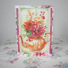 Vintage-style teapot card - Teapot and Flowers greeting card - Blank card