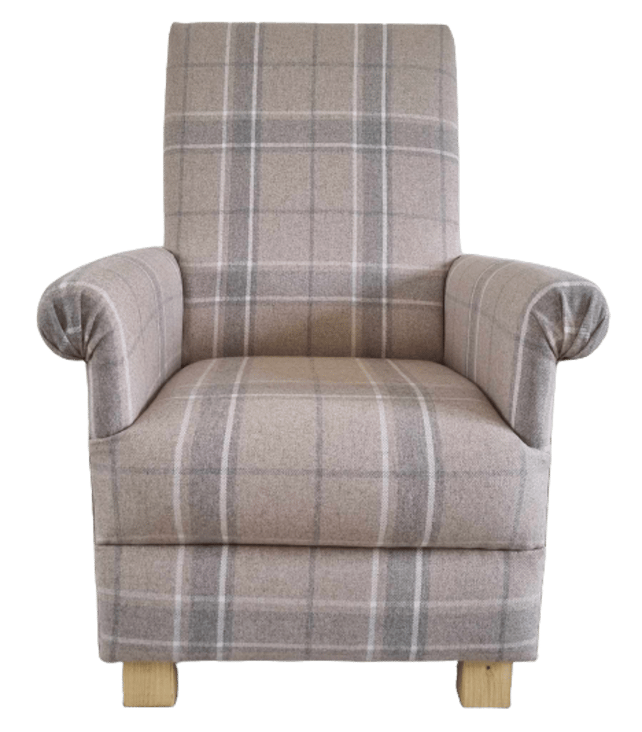 Laura Ashley Highland Check Natural Fabric Adult Chair Armchair Beige Scottish