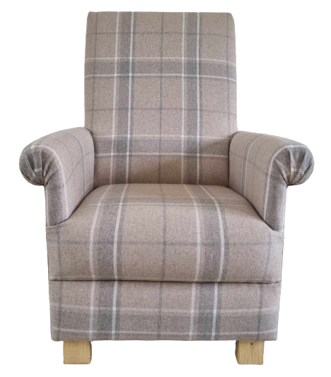 Laura Ashley Highland Check Natural Fabric Adult Chair Armchair Beige Scottish