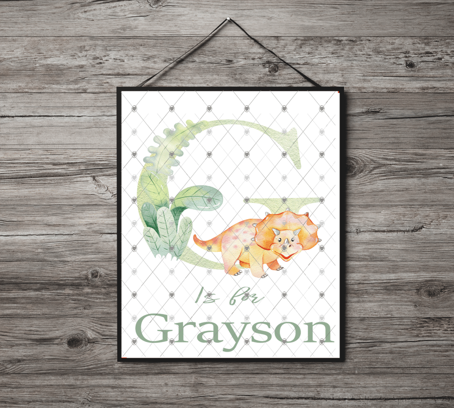 Dinosaur Initial Name Print, Letter G Custom Print, Letter G Personalised Art