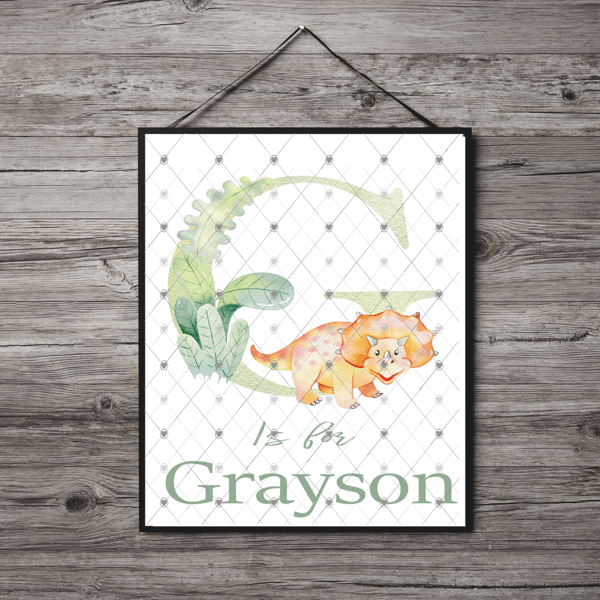 Dinosaur Initial Name Print, Letter G Custom Print, Letter G Personalised Art