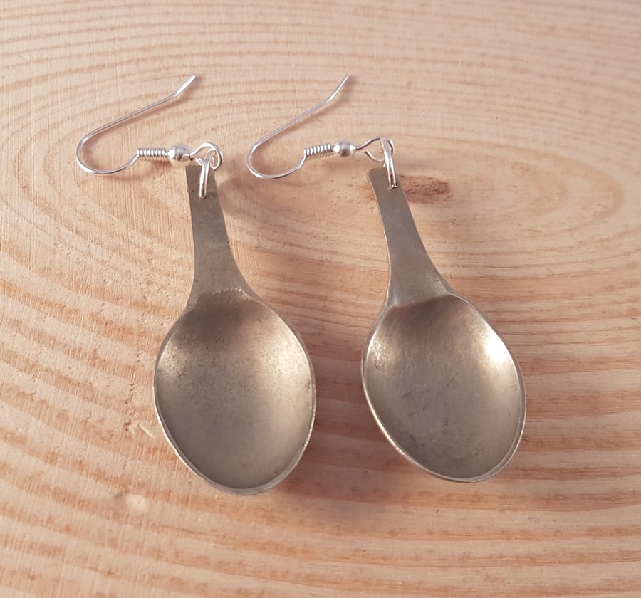 Silver Plated Upcycled Sugar Tong Spoon Drop Dangle Earrings SPE051701
