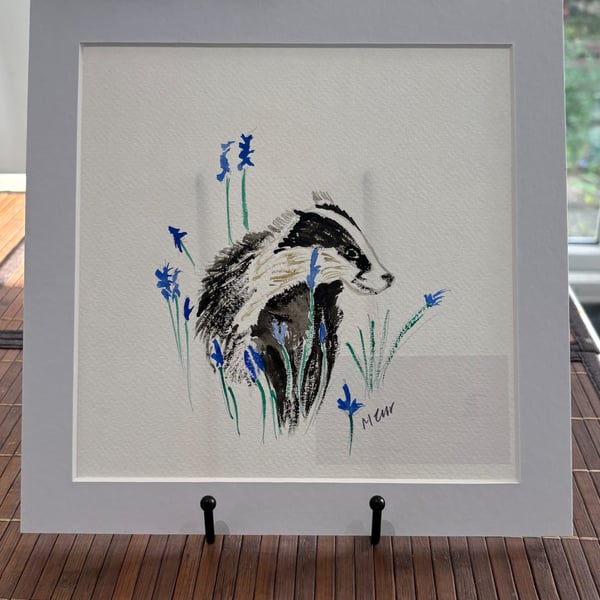 Badger in Lavender Original Watercolour  