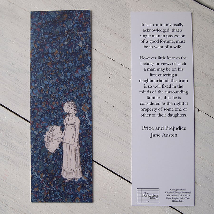 Pride & Prejudice Jane Austen bookmark Elizabeth Bennet blue parasol