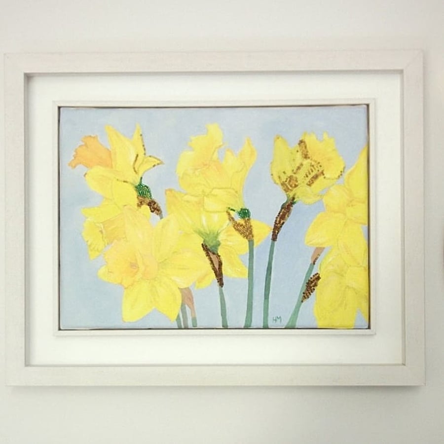 Mixed media Daffodils painting 