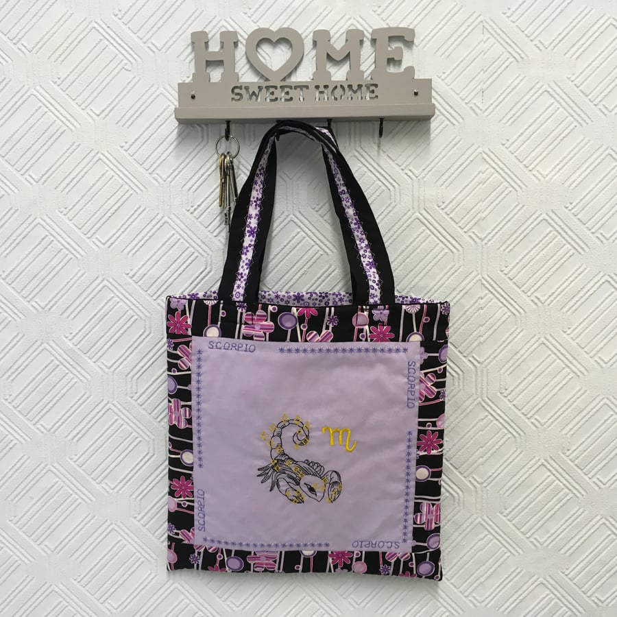SCORPIO. CANCER. Quilted Bag with Sign of the Zodiac on Front Panel.