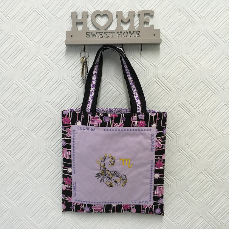 SCORPIO. CANCER. Quilted Bag with Sign of the Zodiac on Front Panel.
