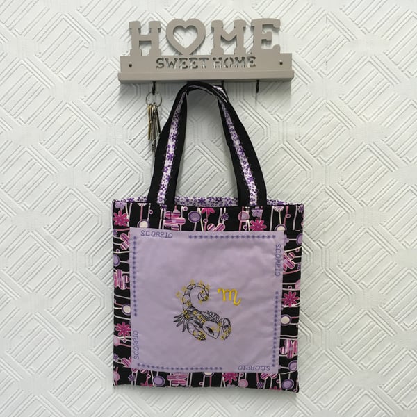 SCORPIO. CANCER. Quilted Bag with Sign of the Zodiac on Front Panel.