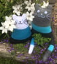 Blue  turquoise and grey knitted cat cushion - folksy Christmas 2026 - Image 8