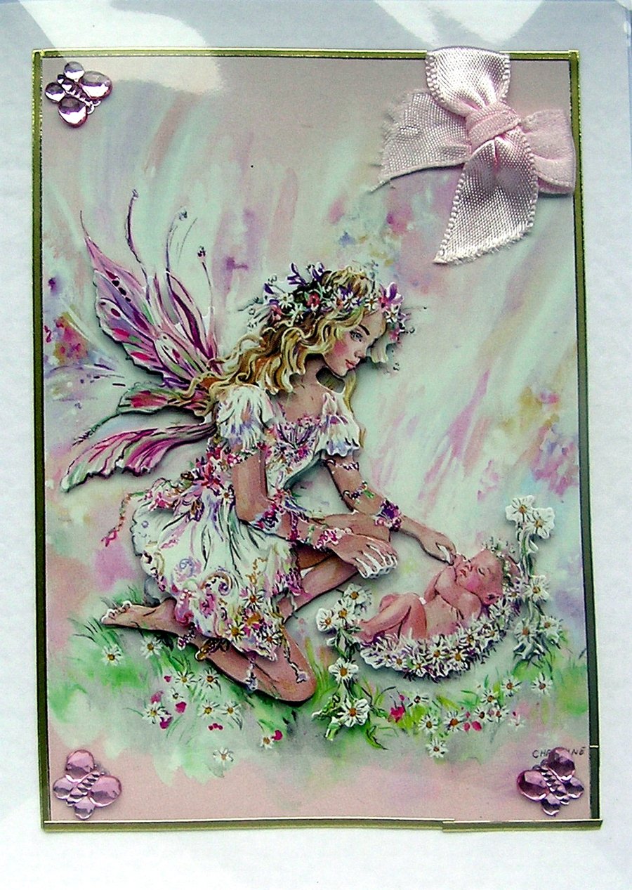 Fairy Hand Crafted 3D Decoupage Card - Blank for any Occasion (2329)