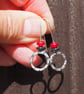 HOOPS, Sterling silver dangle hoop earrings, hematite and red jade hoops earring - Image 7